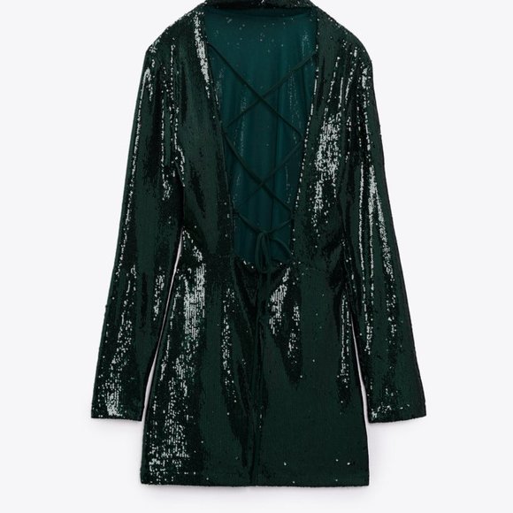 NWT ZARA SHORT SEQUIN DRESS  GREEN - REF. 7901/445 M - Picture 4 of 5